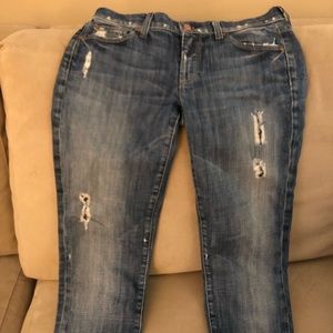 Crop straight leg 7 jeans with holes